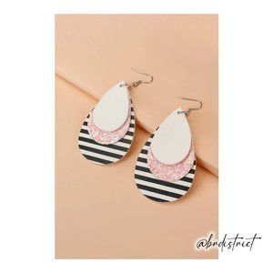 Black & White Stripe w/ Pink Hook Earring  3" Drop